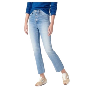 J.Crew Vintage Straight Jeans Size 25 Light Wash Distressed Hems Button Fly